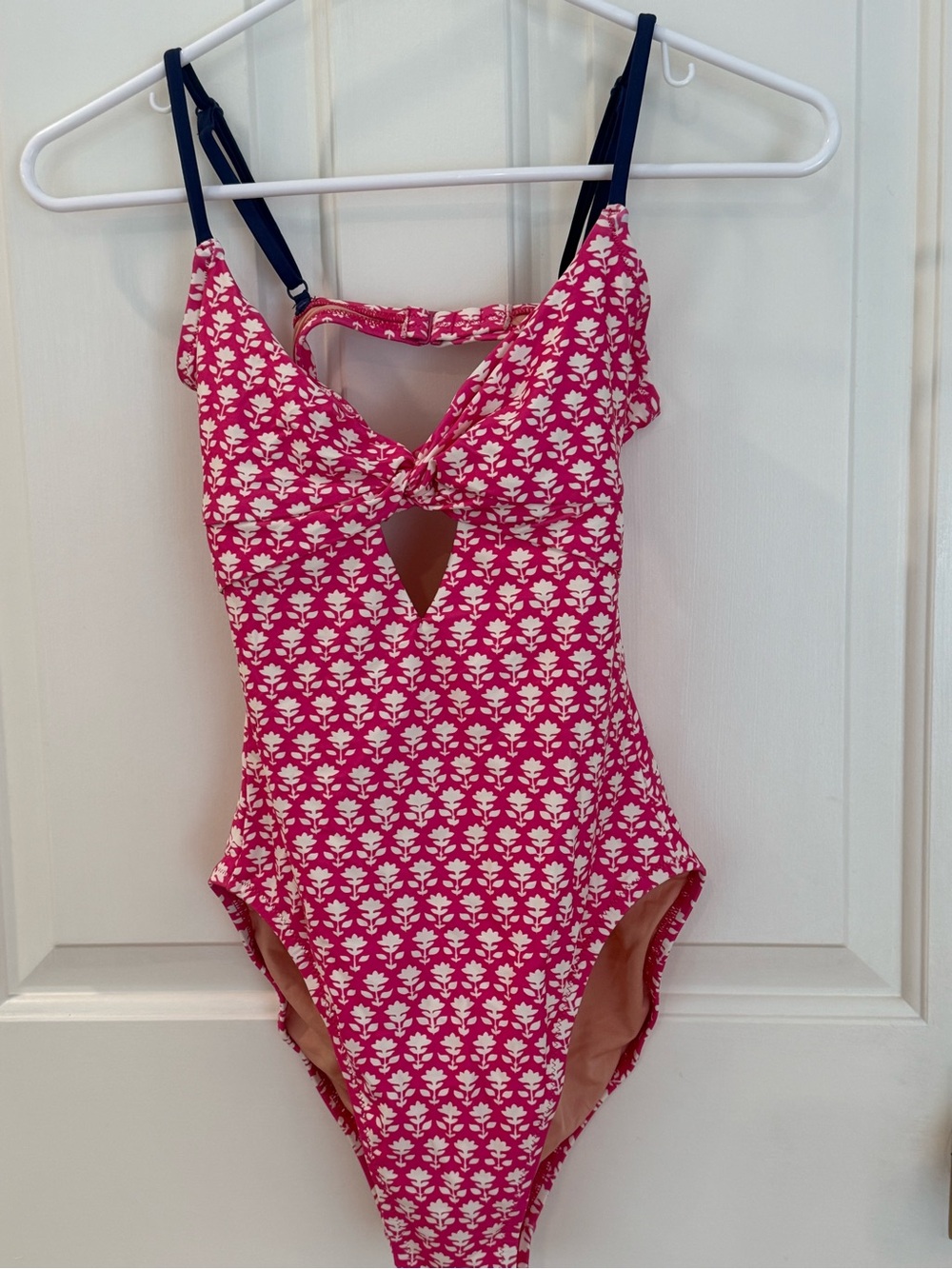 J. Crew Pink Floral One-Piece Swimsuit with Navy Straps